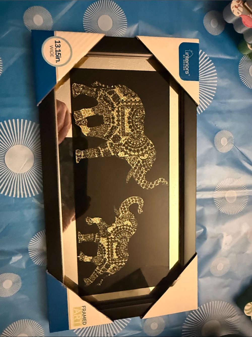 by Decorative Gold Elephant Wall Art in Black Frame